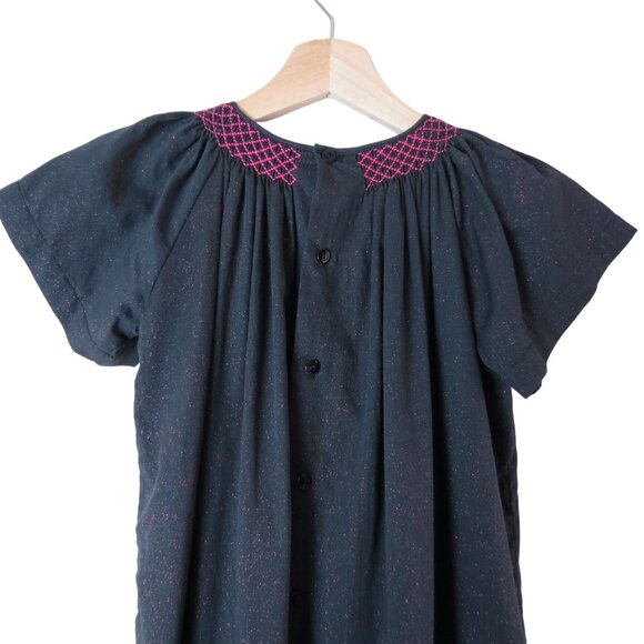 MOON ET MIEL Girl's Black Pink Glitter Smocked Short Sleeve Iris Dress Size 8 - Picture 6 of 11